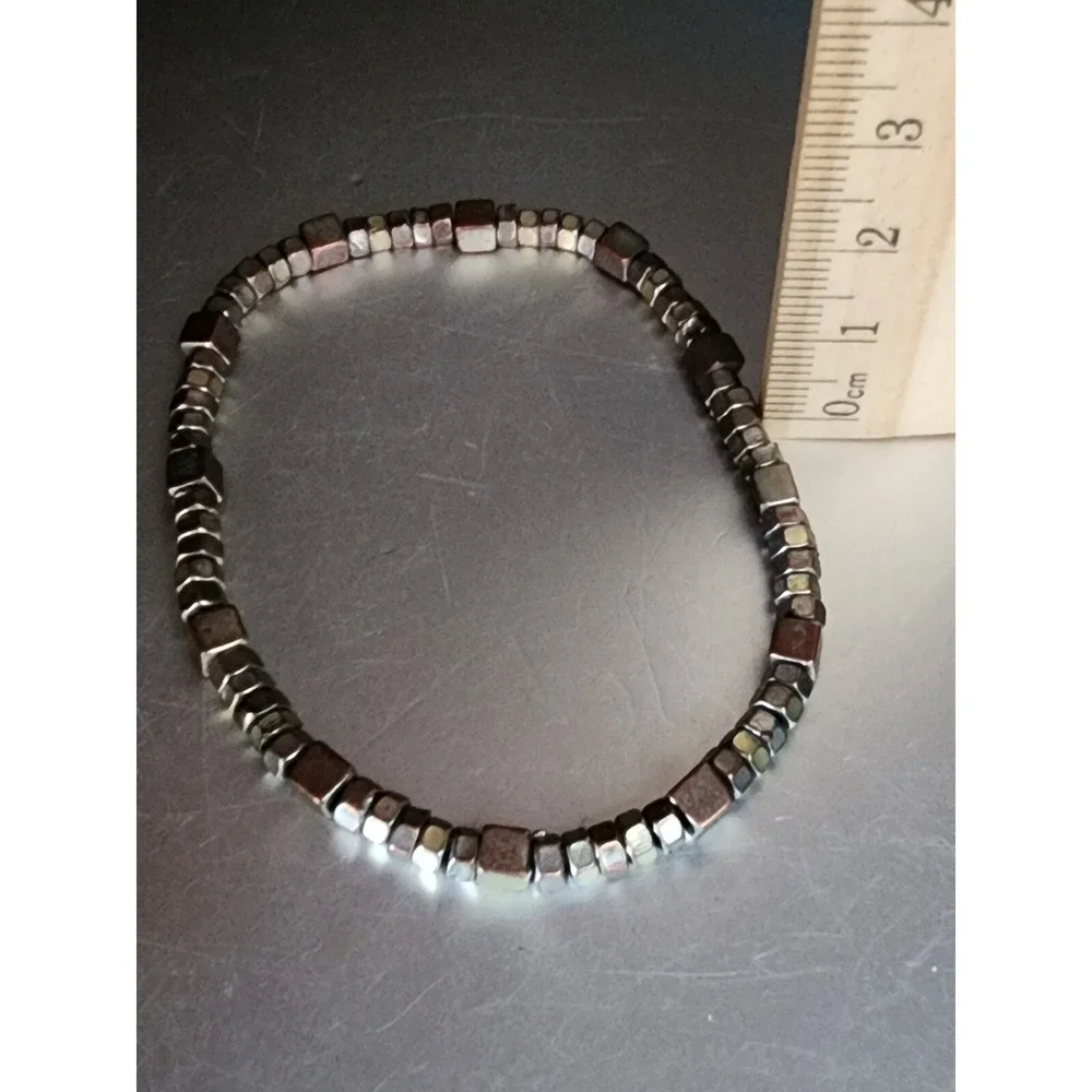 Boho Distressed‎ Mixed Color Metal Square Hexagon Bead Stretch Bracelet Western
